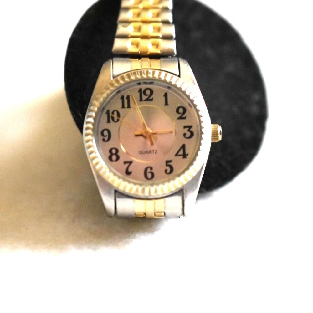 Ageless Two Tone Metal 5.5" Link Band New Battery Casual Unisex Watch